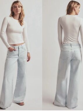NWT Favorite Daughter Jeans The Ollie Ultimate Baggy Wide Leg in Blue Bird